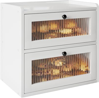 Alpeir Grande scatola per il pane a doppio strato per bancone della cucina, contenitore angolare in legno con finestra in acrilico, bianco