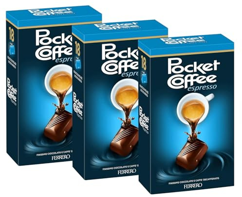 3X Pocket Coffee Espresso Decaffeinato Scatola con 18 Praline di Finissimo Cioccolato e Ripieno di Caffe DEC 225g [3 Confezioni]
