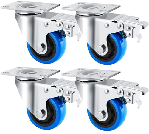 4 Schwerlastrollen 100mm, Lenkrollen mit Bremse Bis 520 kg, ON/OFF 2- Pedal Bremssystem, Keine Beschädigung der Schuhe, keine Spuren & Leise, Rollen für Möbel, Transportrollen
