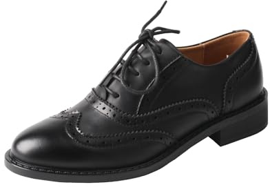TMA EYES Baroque Retro Carved British Style Lace-up Oxford Women's Casual Leather Shoes(BlackïŒ6.5)