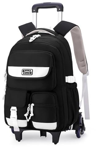 IvyH Schulrucksäcke Trolley für Teenager Rucksack mit Rollen, Schulranzen mit 6 Räder für Mädchen Jungen, Abnehmbar Trolley Schultaschen für Grund- und Sekundarschüler, 27L -Schwarz