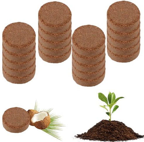 Fibra di Cocco per Piante, 20 PCS Pellet di Cocco per Semi, Terreno per Coltivazione di Cocco, Dischetti di Torba per Germinazione, Pellet di Torba per Coltivare Frutta, Verdura, Fiori e Semi (20PCS)