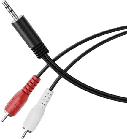 HDSupply Cable de jack a RCA, 5,00 m de audio RCA auxiliar de 3,5 mm, audio estéreo de 3 clavijas, cable adaptador en Y para subwoofer, barra de sonido, TV, coche, radio, smartphone, tableta, negro