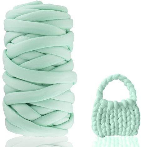 Ovillo de lana para tejer con los brazos, 500 g, para tejer a mano, tamaño XXL, hilo tubular, para ganchillo, para cubierta, punto grueso, hilo suave para mascotas, cama, sofá, roving (verde claro)