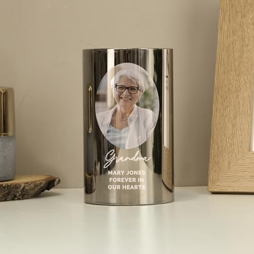 Custom Personalised Photo Upload Smoked Glass LED Candle - Memorial, Christmas, Birthday, Mother's Day