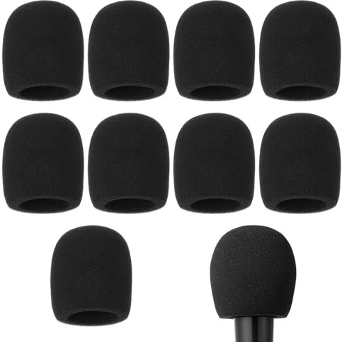10 PCS Microphone Covers Foam, Microphone Windscreen Foam, Handheld Stage Microphone Windscreen Foam Covers for Most Standard Handheld Mic Karaoke Dj Singing Dubbing (Black)