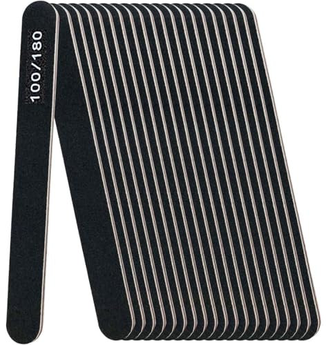 KEQAR 20 Piezas Limas de Uñas de Doble Cara, Juego Profesional para Uñas, Profesional, para Uñas Semipermanentes, Naturales y de Gel Acrílico, Lavables, Nail File para Uso Doméstico y Salón (100/180)