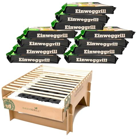 12x BURI Grill Eco Barbecue jetable Barbecue monobloc 100 % durable - Barbecue bio sans fumée 31x24 cm Charbon de bois de bambou et grille de barbecue, matériaux naturels, moins d'émissions de CO2, 5