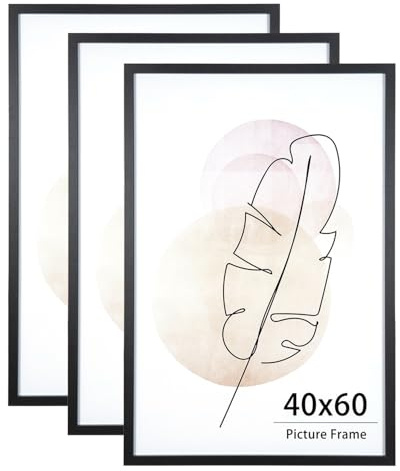 KAIWIN Set di 3 cornici per foto in legno, 40 x 60 cm, colore nero, per montaggio a parete, per casa, ufficio, galleria, vacanze, con foto, poster, puzzle