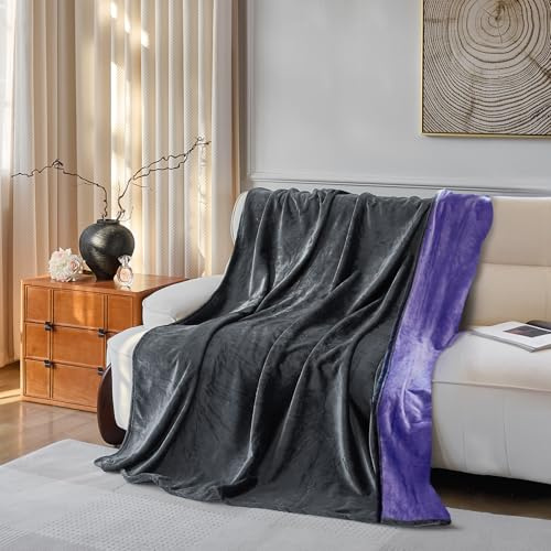 YISURE Vattentät tvättbar filt för par, vänder vattentät och läckagesäker mysig filt för hundar och katter för att skydda soffa, madrass eller möbler, Grå/Lila 153x102cm