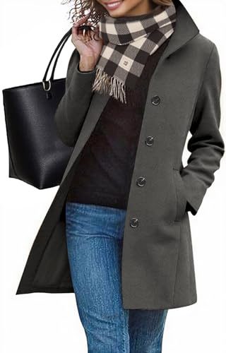 RITOSTA Cappotto Donna Invernale Elegante Lungo Cappotti Autunno Caldo Giacca Casual di Moda Giubbotto da Collo Trench Coat con Bottoni(Grigio scuro,L)