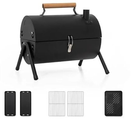 Portable Charcoal Grill Tabletop Outdoor Barbecue Smoker Small BBQ Outdoor Cooking Backyard Camping Picnics Beach(Schwarz)