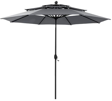 PHI VILLA Sonnenschirm Balkon Groß 300cm Balkonschirm Garten Terrasse Gartenschirm mit Kurbel UV Schutz Parasol Windfest,Grau