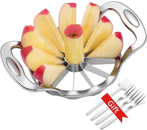 Affettatrice per verdure， Tagliamele e affettatrice grande in acciaio inossidabile a 12 fette for affettare dividere la frutta con 3 forchette una spazzola pulizia