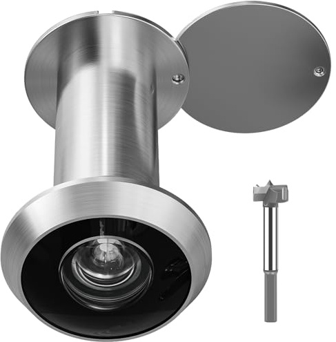 TSMIMTS Door Viewer Peephole, Solid Brass 200 Degree HD Door Viewer, with 5/8″ (16mm) Drill Bit and Privacy Cover, Compatible with Door Thick from 1-3/8 to 2-1/6 Satin Nickel Finish