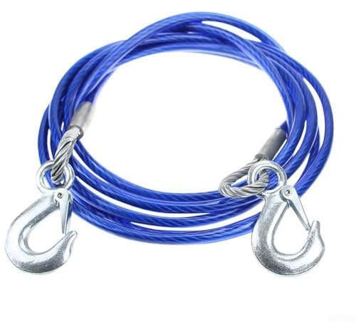 Zilimontt Corda di traino rivestita in gomma, 5 tonnellate, 4 metri, cavo in acciaio resistente con ganci per recupero auto, barca e rimorchio, blu