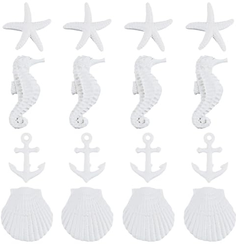 GORGECRAFT 20Pcs 4 Styles Resin Starfish Ornaments Decor White Ocean Beach Seashell Seahorse Sea Anchor Decorative Nautical Coastal Hanging Ornaments for Wedding Christmas Decoration Craft Projects