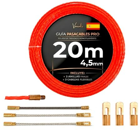 Guía Pasacables Profesional 20 m, Ø4,5 mm, 6 Terminales Intercambiables M5