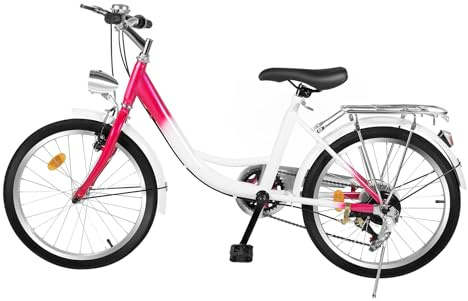 WFIETN Bicicleta de 20 pulgadas de 6 velocidades para niños y niñas, bicicleta para niños de 20 pulgadas para niñas de preensamblaje rosa, velocidad y altura ajustables para personas con una altura de