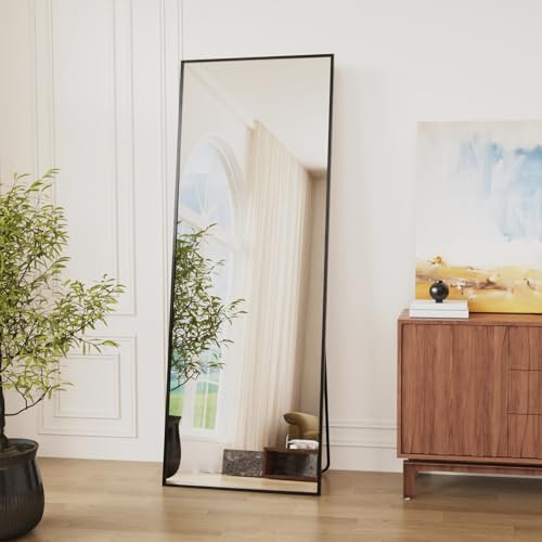 Vortisys 161 x 52 cm Specchio da Terra, Specchio a Figura Intera Rettangolare, Cornice in Lega di Alluminio, Specchio da Parete per Soggiorno, Camera da letto