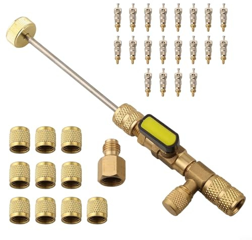 Herramienta de instalación y extracción de núcleo de válvula para sistemas HVAC R410A, R22, R404A, R407C - Construcción de cobre, puertos SAE dobles de 1/4 pulgadas y 5/16 pulgadas