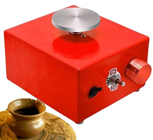 torno de alfarero, Máquina giratoria for arcilla cerámica: incluye 2 miniplatos y 8 herramientas for de cerámica. Funcionamiento silencioso fácil usar(Red)
