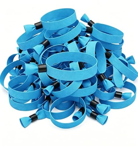 HAPZUR Pulseras de Tela Personalizadas 100 piezas Celeste para Eventos, Fiestas, Identificación de Niños, Seguridad y Control.