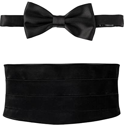 Remo Sartori – Set Kummerbund und Geknotete Fliege aus Seide, Schwarz, mit 3 Gelegten Falten, Verstellbar, Made in Italy, Herren (Von 76cm bis 90cm)