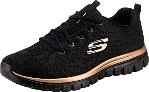 Skechers Graceful Get Connected, Sneaker Donna, Black Mesh Rose Gold Trim, 35.5 EU