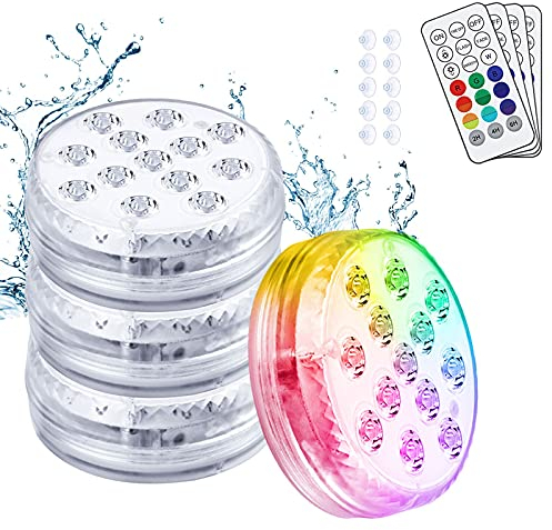 Flintronic LED Sommergibili con Telecomando, 4 Pezzi Luce Subacquea, Luci Piscina, Sommergibile Luce LED RGB, Impermeabile Lampeggiante Luminoso per Partito/Piscina/Decorazione per Acquario
