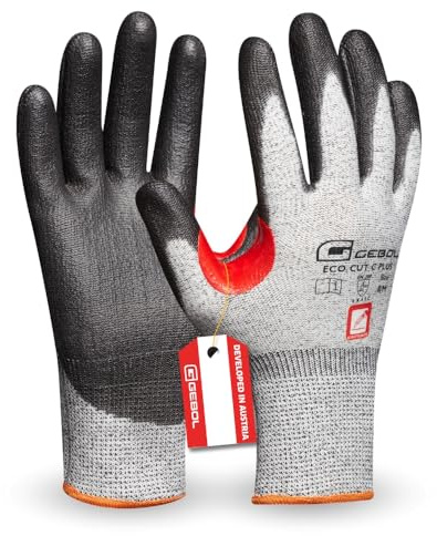 Gebol Eco Cut C Plus | Guanti da lavoro con protezione antitaglio | Guanti di montaggio da uomo | Taglia XL (Gr 10) | Grigio | 1 paio