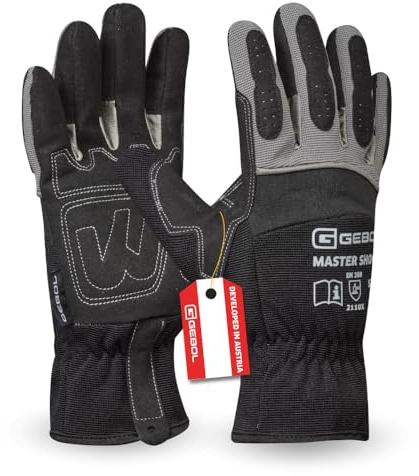 Gebol Guantes de trabajo Master Shock con acolchado extra y refuerzos, guantes de montaje transpirables de piel sintética y neopreno, para hombre, talla XXL (Gr 11), color negro, 1 par