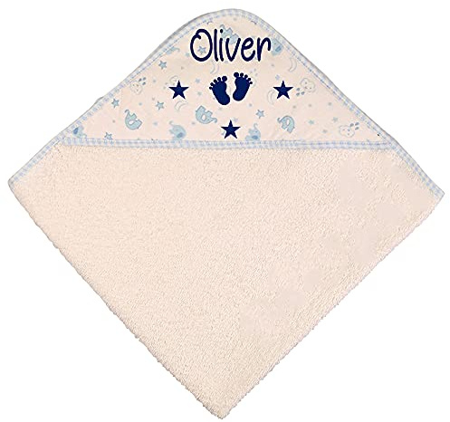 Alwaystrusted Personalised Gift Blue Elephant Baby Hooded Towel Blue Feet Boy AT-SB56-01-RB