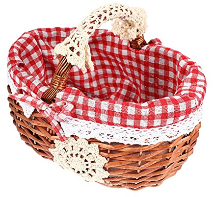 Picknickkorg vävd för barn, rotting shoppingkorg presentkorg påskkorg med handtag, presentkorg för fruktpresent hantverk (26 x 18 x 20 cm)