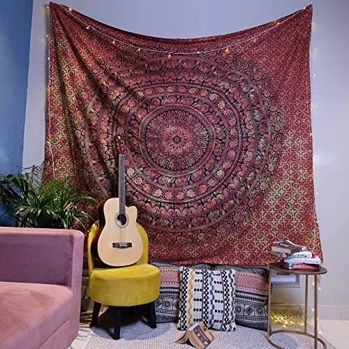 Craft Trade Orange  Mandala Elephant Tapestry, Wall Hanging 137x213cm | Warm orange elephant mandala artwork adds boho charm to bedrooms, living rooms, yoga spaces and meditation areas.