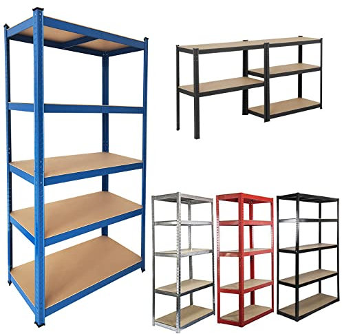 Royalswill Shelving Units Storage, Heavy Duty 5 Tier Black Garage Shelf Unit Metal Shelves Storage Boltless Rack, 875KG Capacity (175KG Per Shelf), Adjustable Heigh, Shed, Home & Office