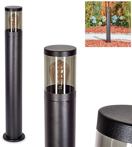 HOFSTEIN lampada da sentiero per esterni Tolsona,moderna lampada da zoccolo in metallo/plastica in colore nero/fumo, lampada da giardino, illuminazione da giardino IP44, senza lampadina