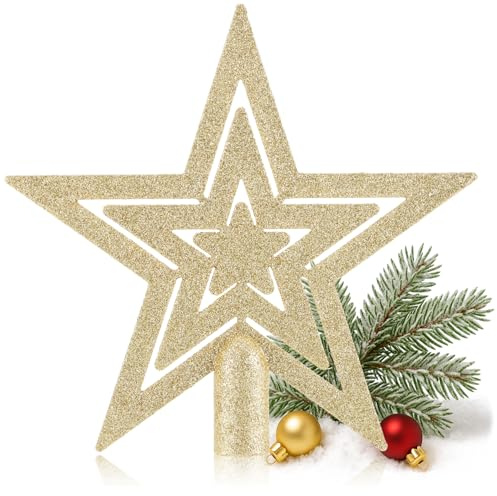 COM-FOUR® Stella glitterata per albero di Natale - Stella per albero di Natale - Puntale per albero di Natale per ogni albero di Natale - Stella di Natale infrangibile