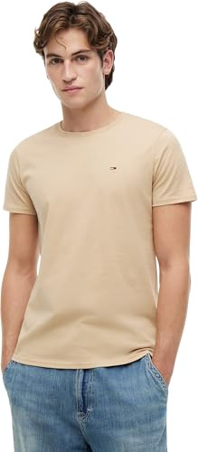 Tommy Jeans Men's TJM Original Slim Fit Short Sleeve T-Shirt, Beige (Gentle Gold), L