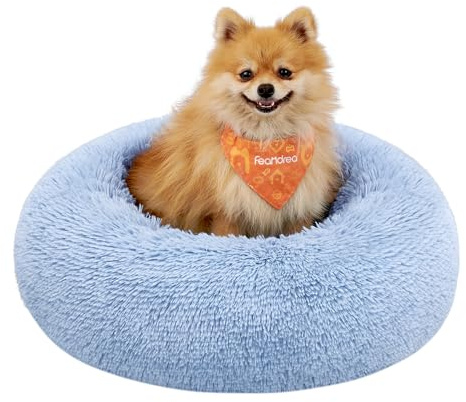 Feandrea Hundebett flauschig, waschbar, Langer Plüsch, 60 cm Durchmesser | Katzenbett, Donut Kissen, Bezug abnehmbar, hellblau, BOBBEE Kollektion PGW038Q01