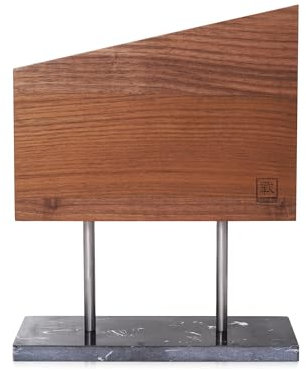 zayiko doppelseitiger Magnet Messerblock ohne Messer aus Nussbaumholz mit Steinsockel – unbestückter Messerhalter – Messerständer für Küchenmesser – Organizer Küche - Magnetischer Messerhalter