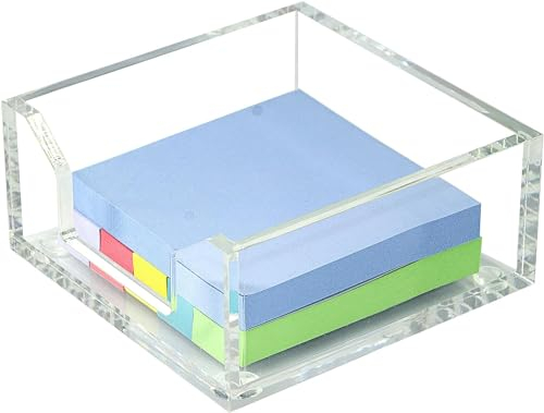 WORHE Haftnotizhalter, transparenter Notizblockhalter aus Acryl, 9,9 x 9,9 cm, für Bürozubehör, Schreibtisch, Schule, Zuhause, Notizblock-Organizer aus Kristallglas, Post-Pop-Notizspender BQ200