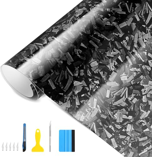 YAOBLUESEA 3D Flexibel Autofolie, Forged Carbon Auto Folie, Glanz Wasserdicht Auto Folie, Lackschutzfolie Autoaufkleber für Wagen Motorrad Computer Möbel Dekoration(150x30cm,Schwarz)
