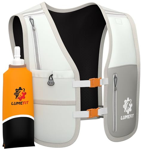 LUMEFIT Laufweste für Damen & Herren inkl. 500ml Trinkflasche - Trinkrucksack zum Laufen und Joggen Atmungsaktiv & Reflektierend - Laufrucksack Weste | Trinkweste Rucksack | Running Vest