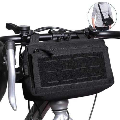 MUCHER Fahrrad Lenkertasche Vordertasche Fahrradtasche Aufbewahrungstasche mit Schultergurt Molle Taktische Pouch für Rennrad Mountainbike Radfahren Reisen (Schwarz)
