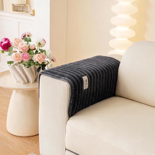 tianxinbaobei Washable Sofa Arm Protector Cover(70x70cm, Dark Grey, 1PC) | Faux Rabbit Fur Arm Rest Covers for Sofa, Fuzzy Sectional Sofa Slipcovers, Non Slip Sofa Protectors from Pets
