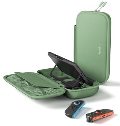 Belkin Gaming Nintendo Switch 2 Charger Case with Removable 10,000mAh Power Bank, LCD Display, 20W Fast Charging Nintendo Switch Charger with Holder for AirTag & Games - Green