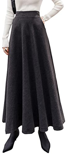 Artykey Jupe Longue Femme Hiver Vintage Élégant Taille Haute Carreaux Maxi Jupe Laine A-Ligne Plissée Skirt C Dark Gris XXXL