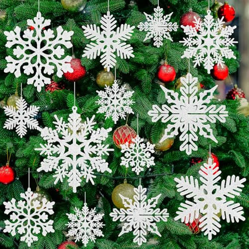 BOUBONI 48 Pcs Snowflakes Christmas Decorations Snowflake Ornaments for Christmas Decorations Indoor Winter Wonderland（White）
