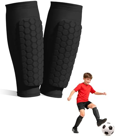 Ouxonix Black Kids Shin Pads for Football, Boys & Girls Football Shin Guards with Sleeve, Lightweight Slip-in Shin Guards for Ages 8-10 (S), Breathable, Lightweight